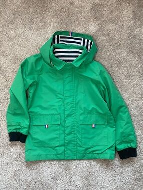 Children's Hooded Raincoat in Bright Green with Striped Lining (size 6/7y  boys)